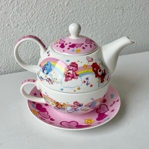 Share Your Feelings Tea Set Pink Heart Valentines Carebears Pot Cup & Saucer